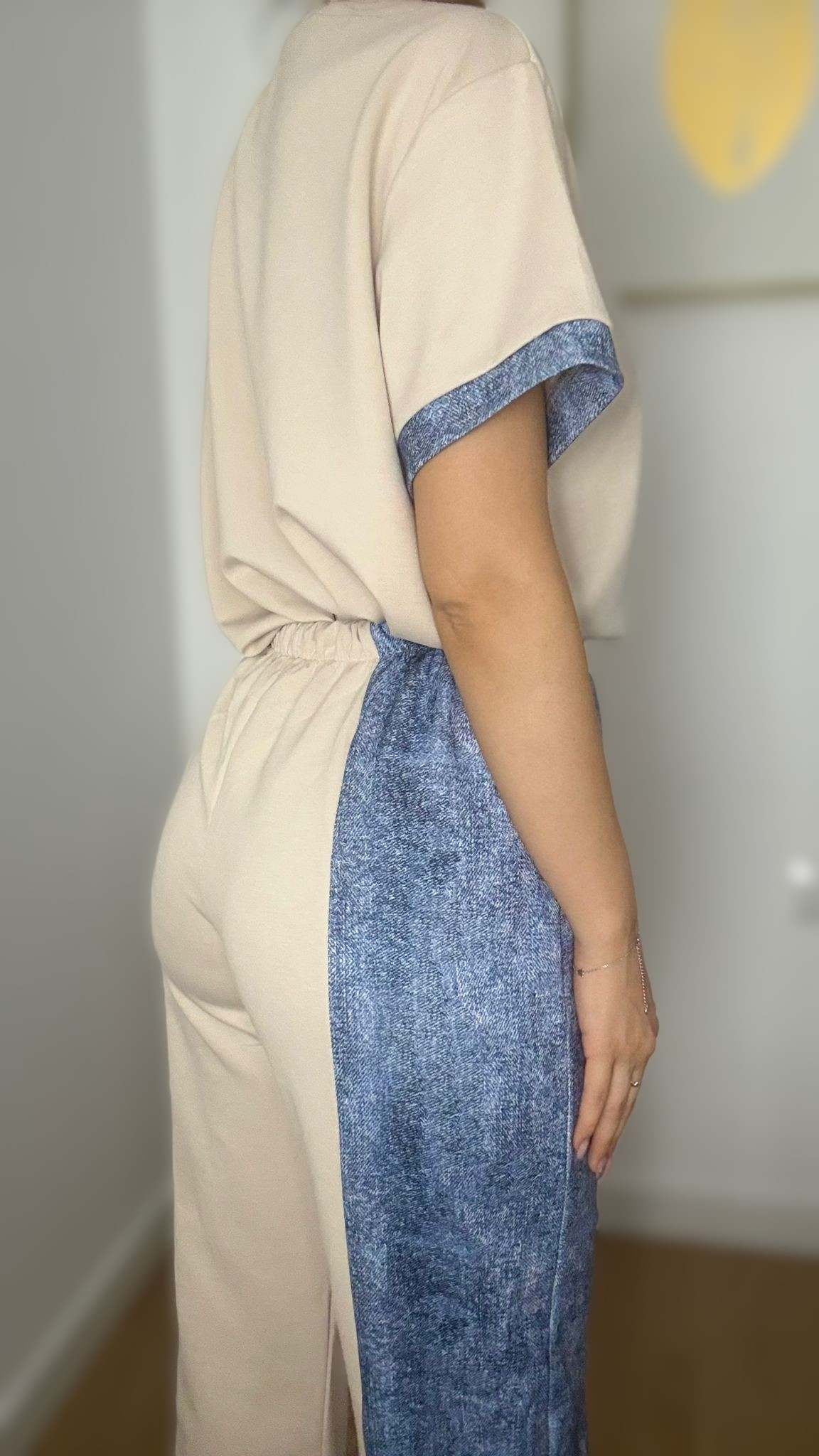 Trening damă bej cu pantaloni jogger bleu - imagine 4
