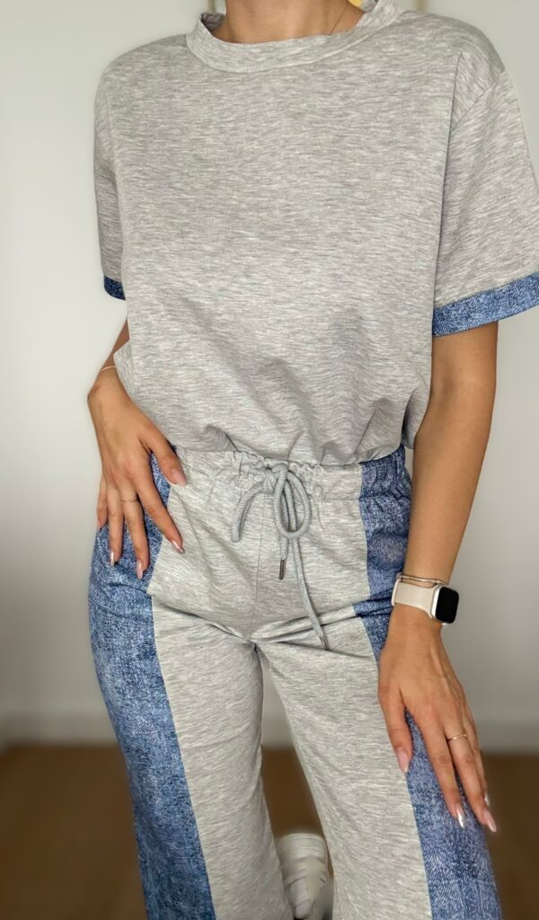 Trening damă gri cu pantaloni jogger bleu