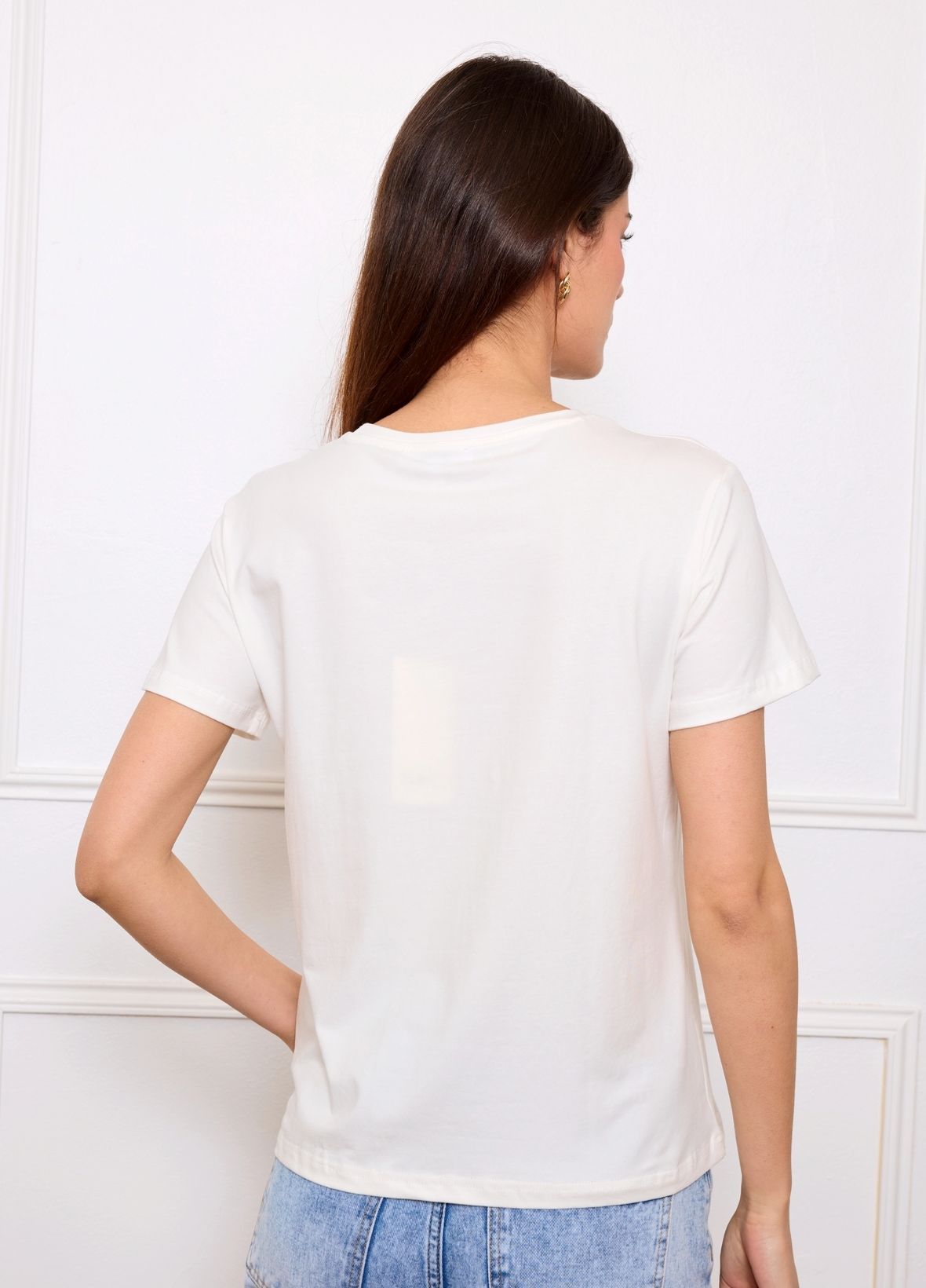 Tricou damă alb cu imprimeu modern - imagine 4