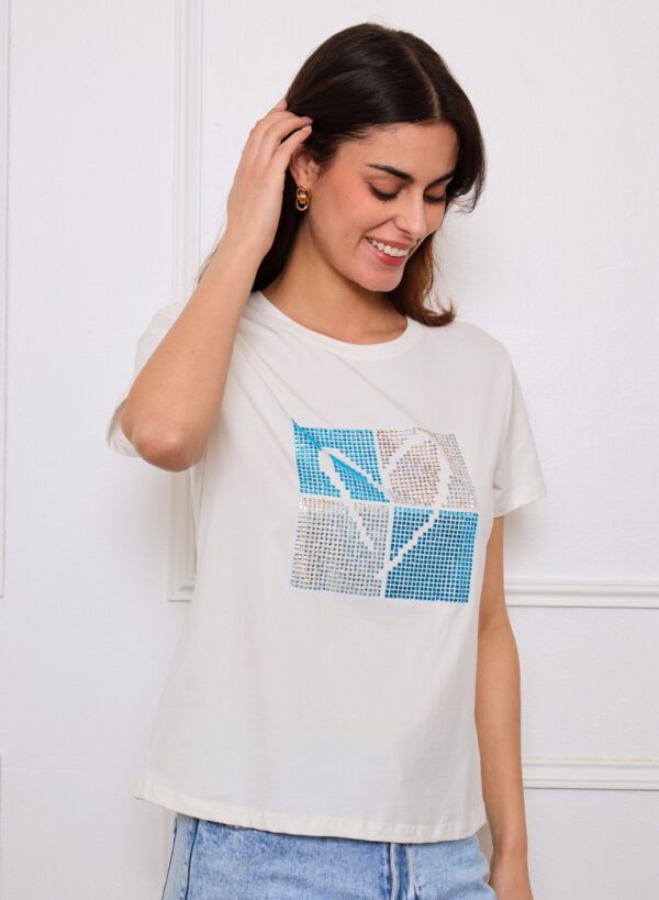 Tricou damă alb cu imprimeu modern