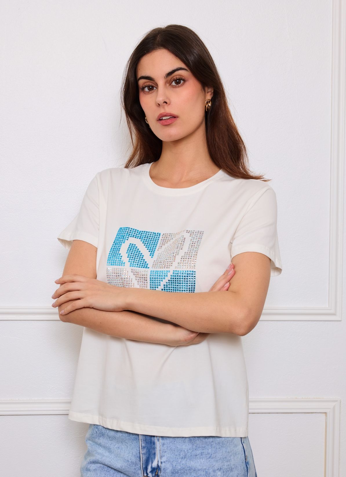 Tricou damă alb cu imprimeu modern - imagine 3