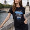 Tricou damă negru cu imprimeu leopard albastru