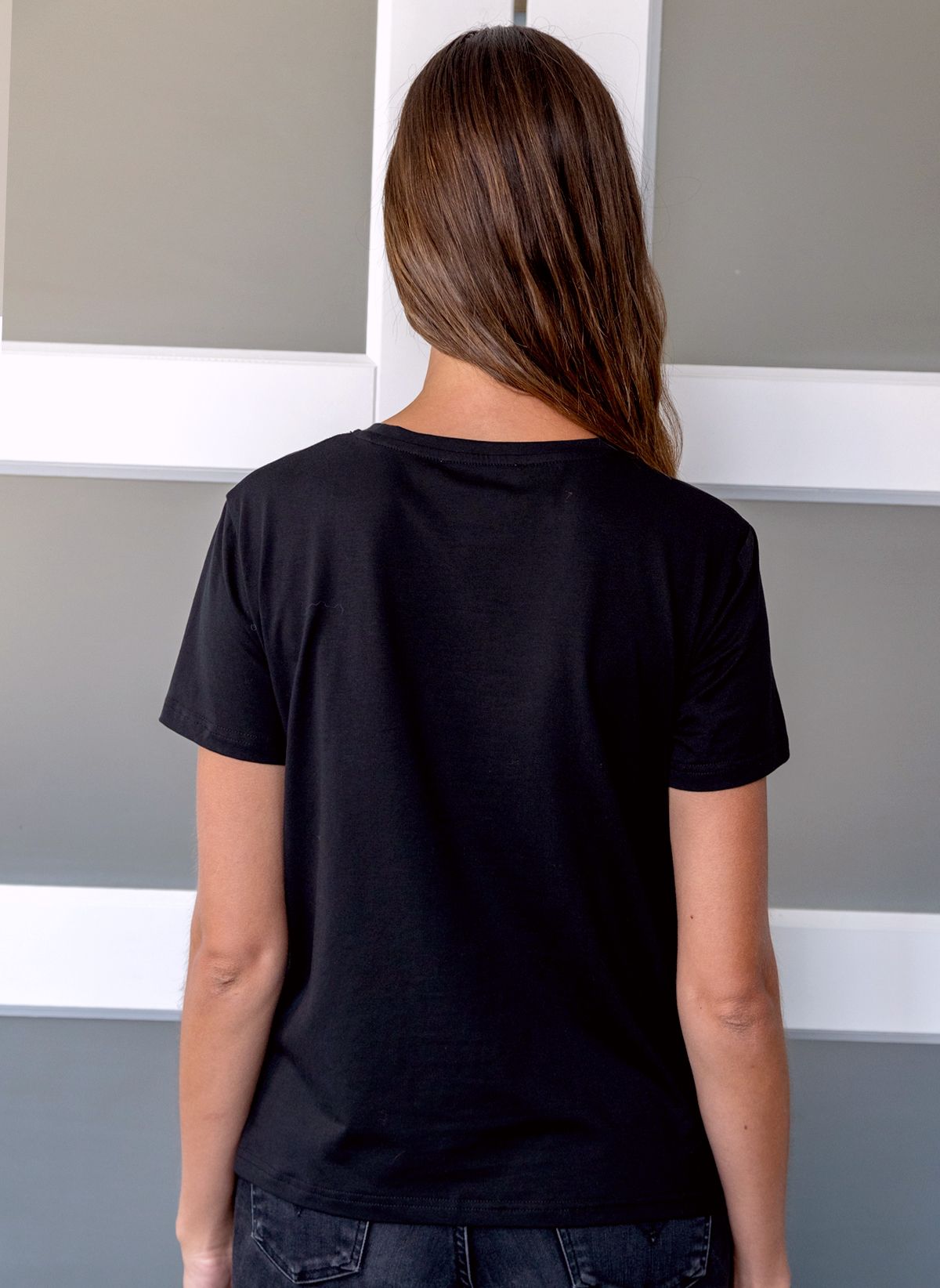 Tricou damă negru cu imprimeu leopard albastru - imagine 3