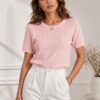 Top roz tricotat cu sclipici și strasuri decorative
